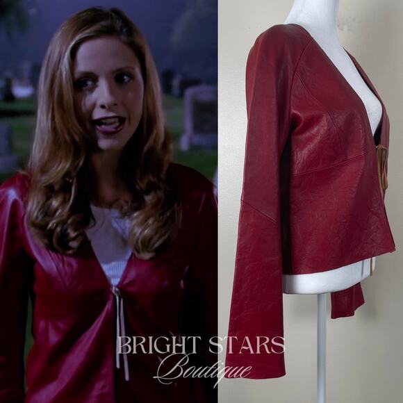 Rare Red Leather Jacket ASO Buffy the Vampire Slayer Tie Front Deadstock Vintage - Picture 4 of 12